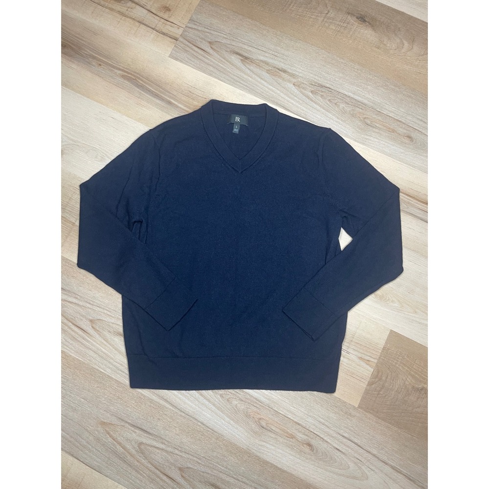 Banana Republic Mens Navy Blue 100% Extra Fine‎ Merino Wool V-Neck Sweater Large
